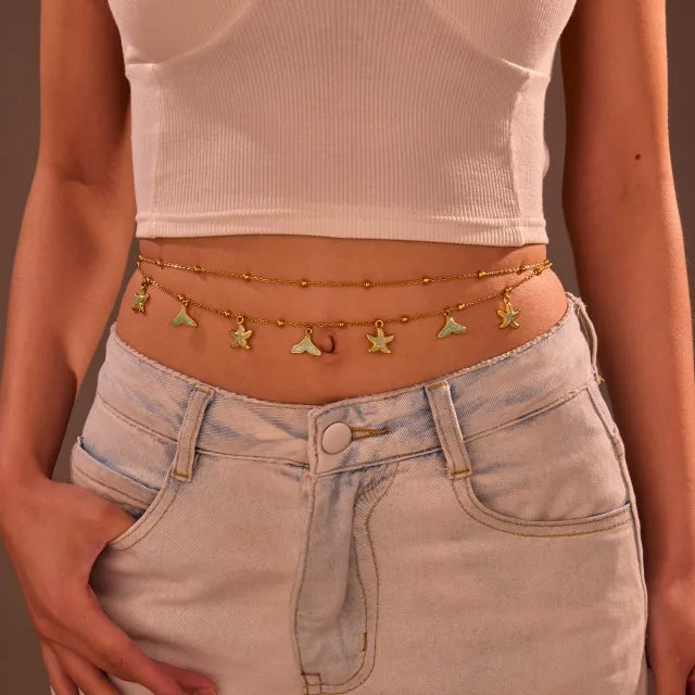 18KG enameli fish tail charm two layer stainless steel waist chain