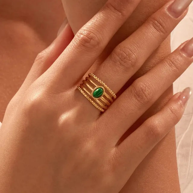 Vintage High-End Natural Stone Ring stainless steel rings