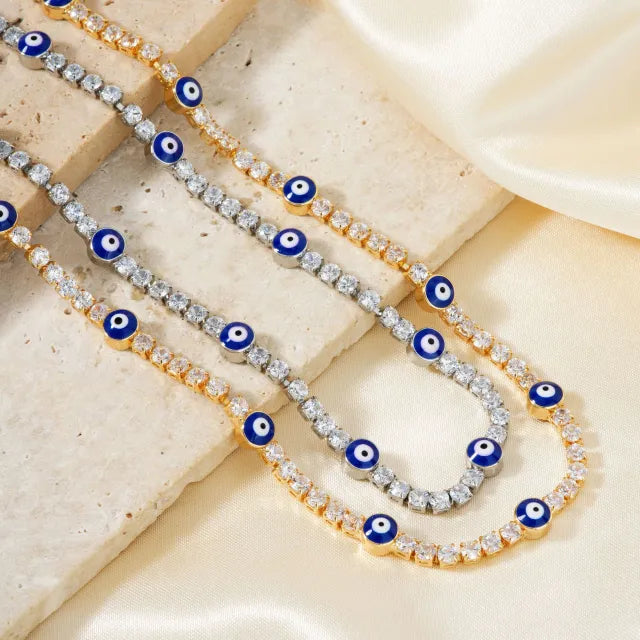 Hot sale glass bead evil eye tennis chain necklace