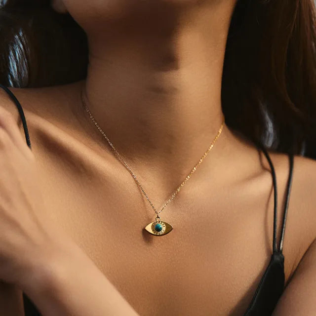 Classic vintage coloful evil eye pendant stainless steel necklace