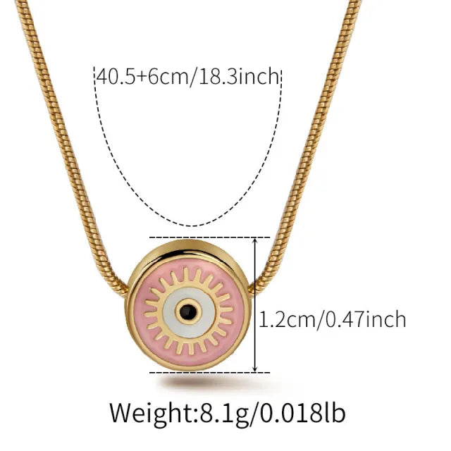 Classic vintage coloful evil eye pendant stainless steel necklace