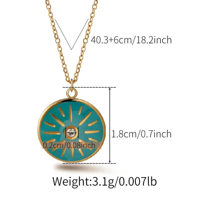 Classic vintage coloful evil eye pendant stainless steel necklace