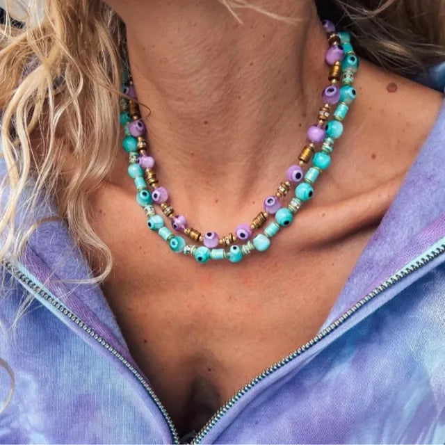 Summer holiday colorful evil eye bead Necklace