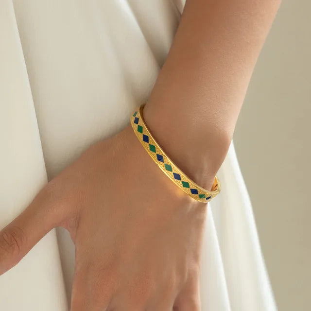 Vintage natural stone turquoise stone inlaid stainless steel bangle bracelet