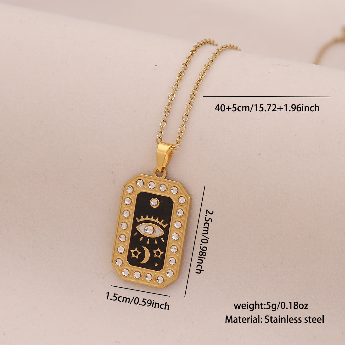 Vintage enamel round block pendant moon star evil eye stainless steel necklace