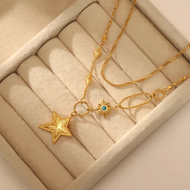 14K gold double-layer five-pointed star pendant stainless steel necklace