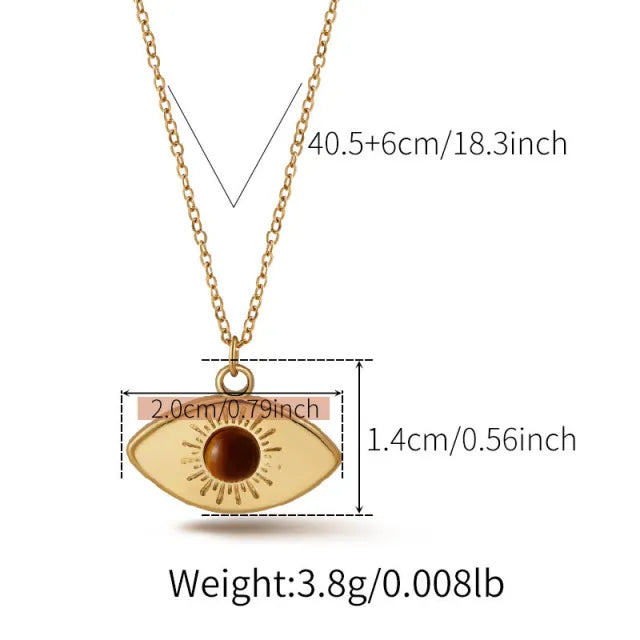 Classic vintage coloful evil eye pendant stainless steel necklace