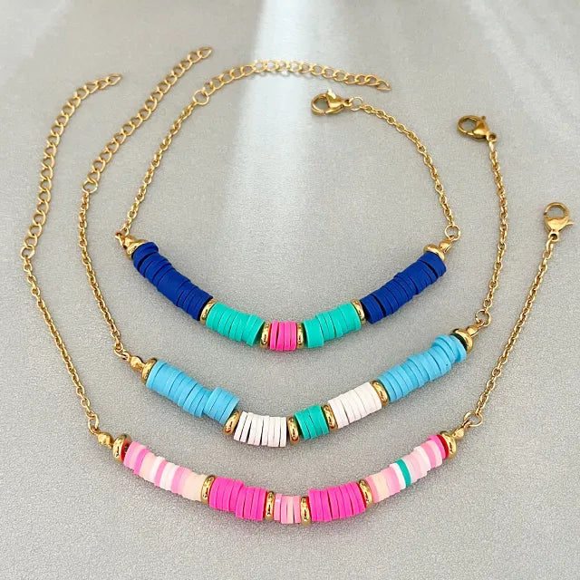 Bohemian Style Colorful clay beads Women's Stainless Steel Bracelet