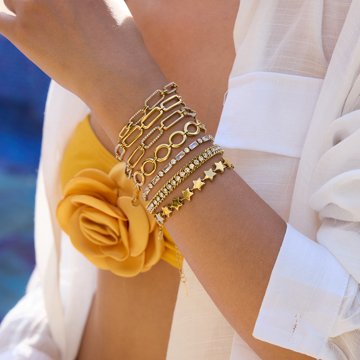 Classic easy match paperclip chain hollow out stainless steel bracelet chain bracelet