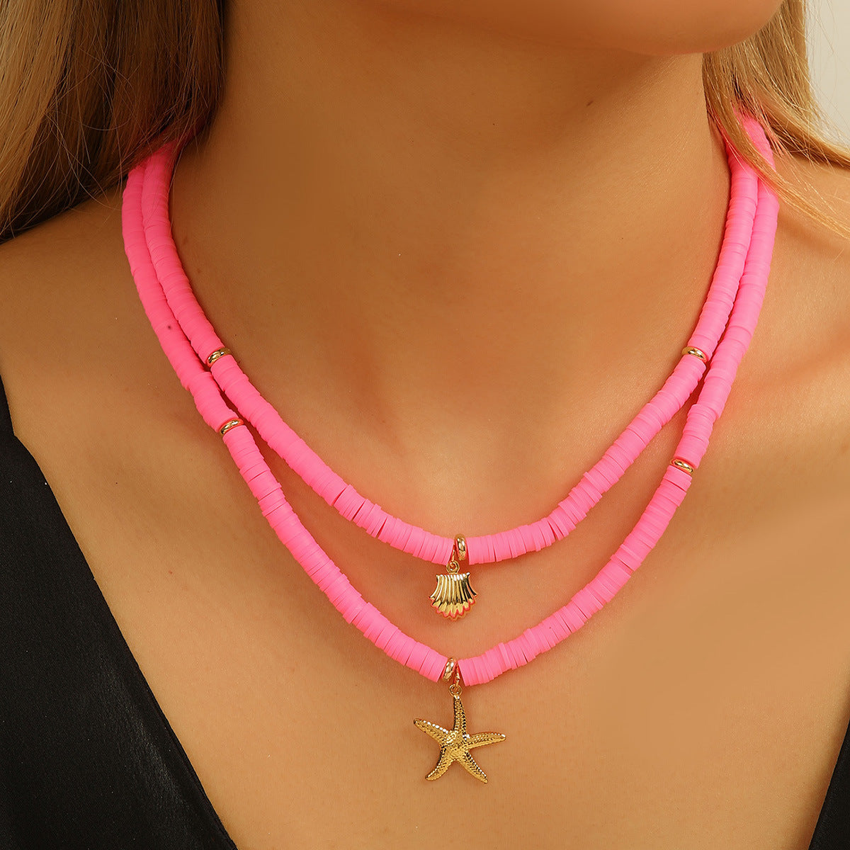 Hot-selling Color String Ocean Wind Starfish Shell Dolphin Necklace clay bead necklace