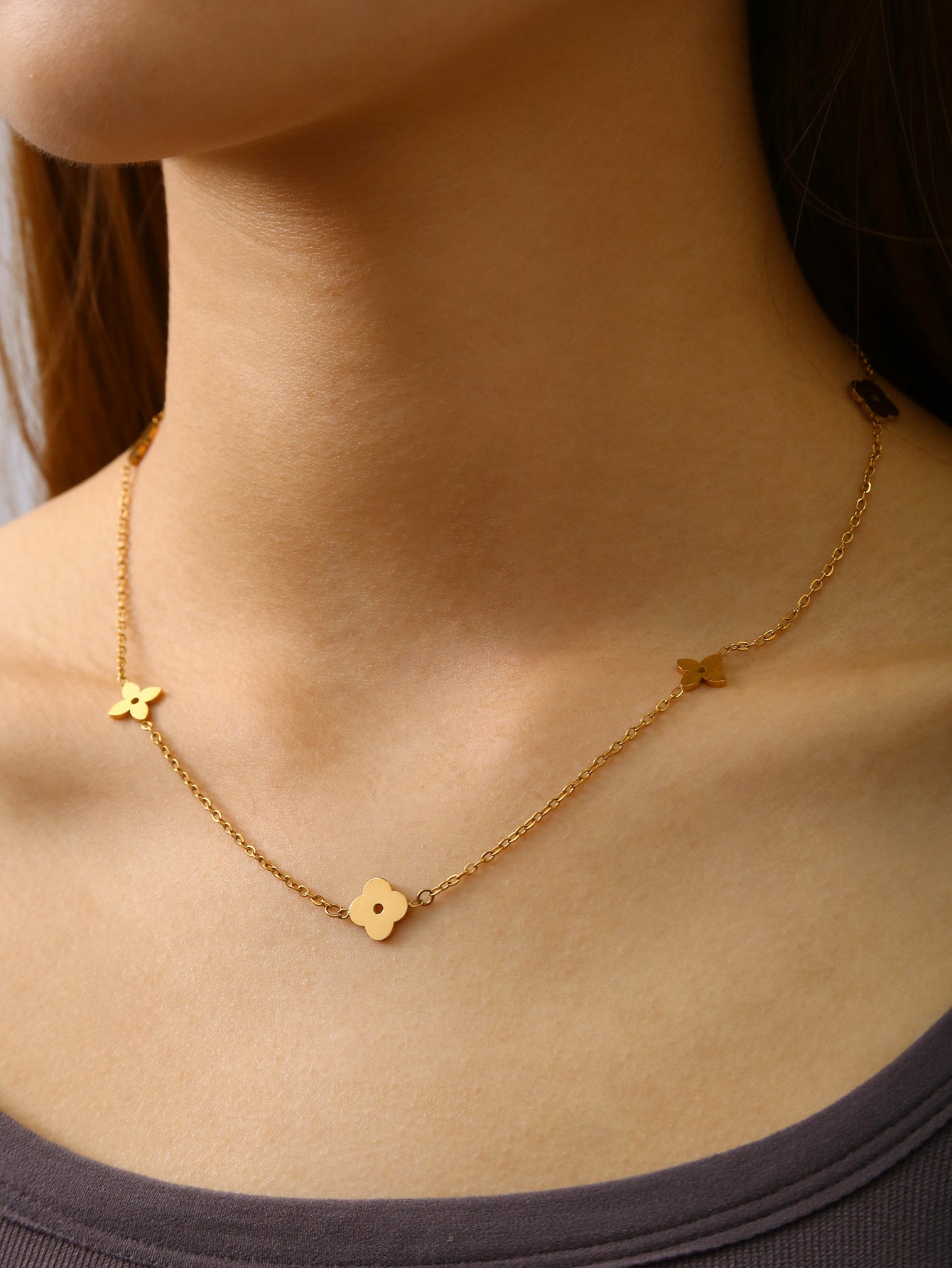 Classic clover dainty easy match stainless steel necklace