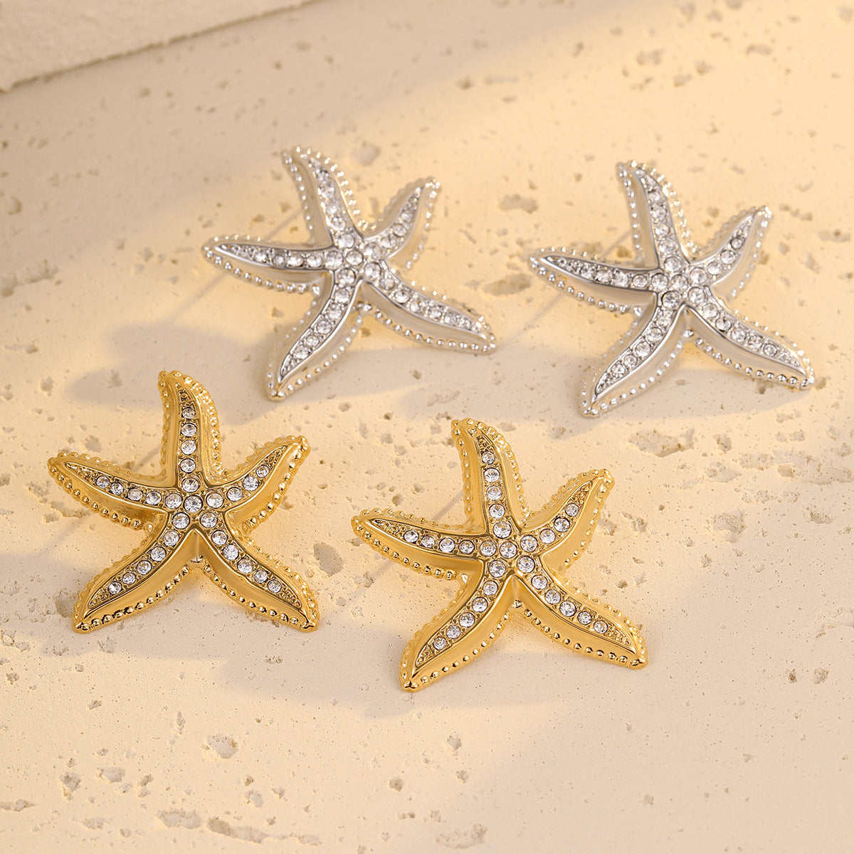 Ocean series diamond starfish stainless steel earrings