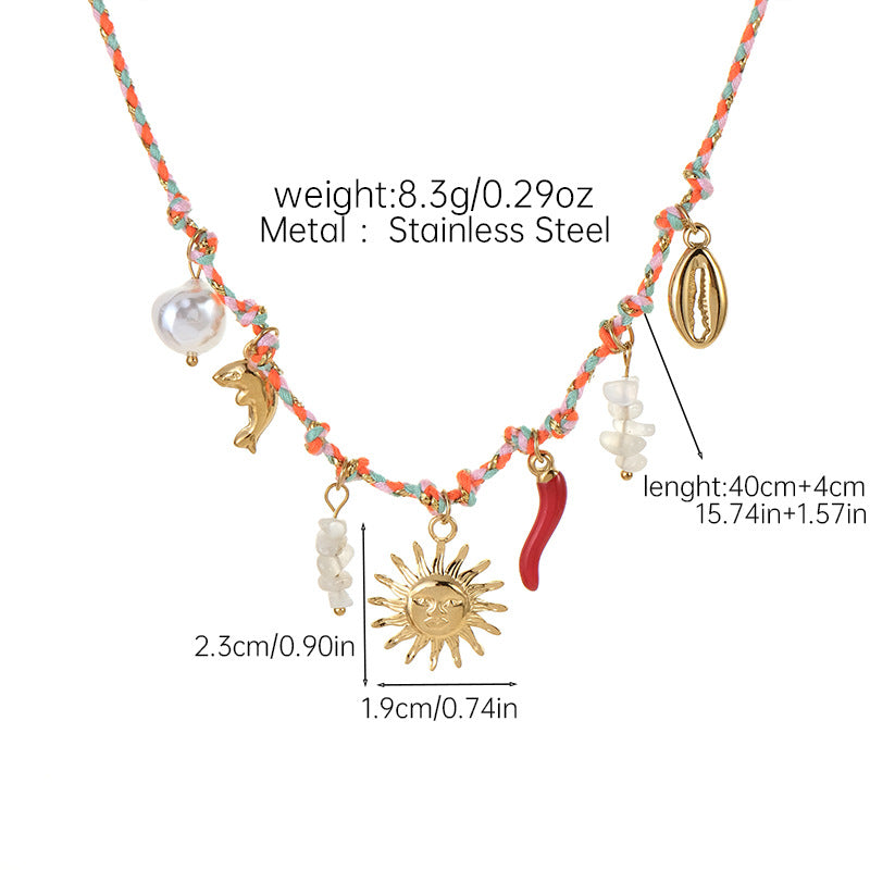 Summer Ocean Style Necklace Shell Pepper Dolphin Pearl charm stainless steel Necklace