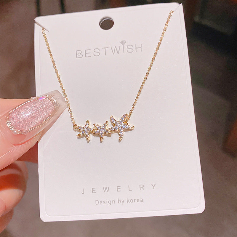 Summer diamond starfish stainless steel chain necklace dainty necklace