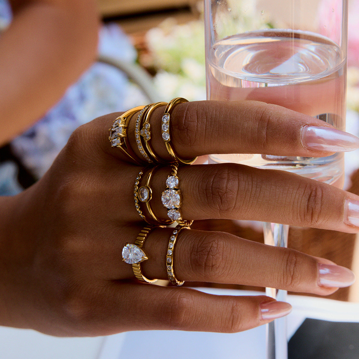 Chunky cubic zircon inlaid stainless steel rings