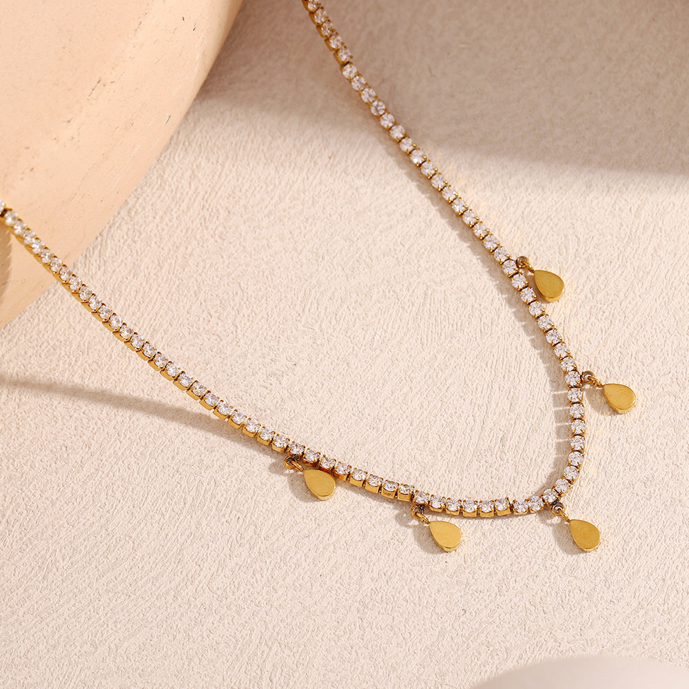 Luxury Stainless Steel Plated 18K Gold Drops Love Small Cross Zircon Bracelet Necklace for Women