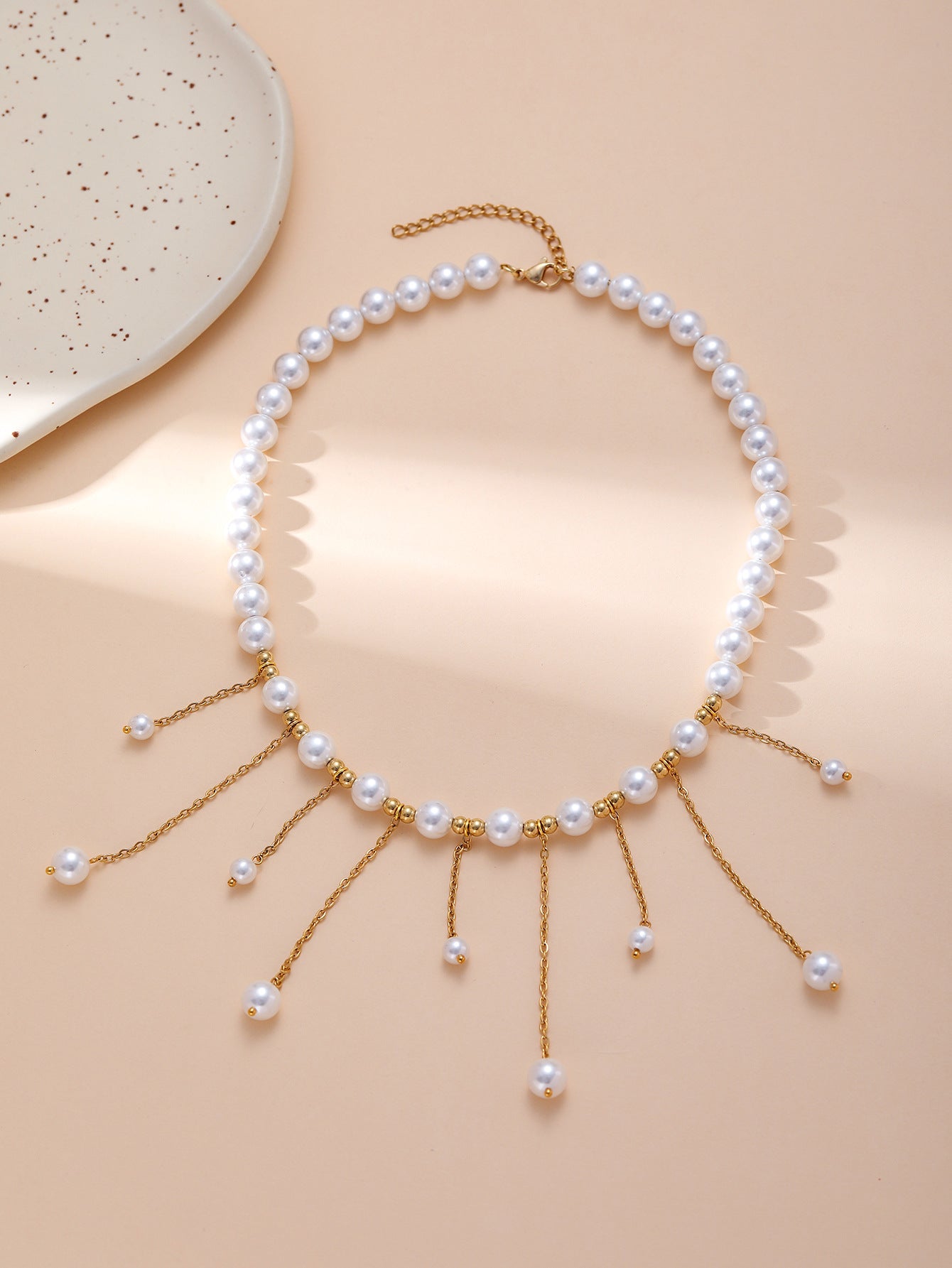 Elegant pearl bead tassel stainless steel necklace choker