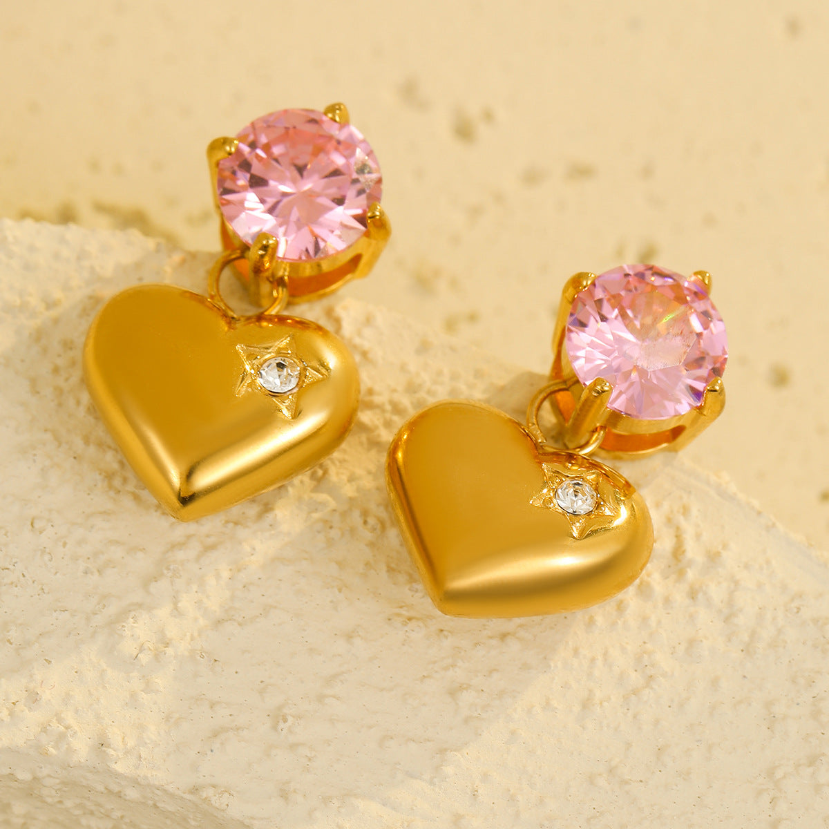 Colorful cubic zircon heart stainless steel earrings