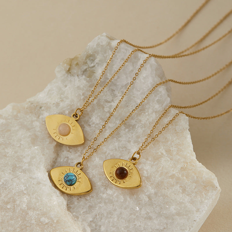 Classic vintage coloful evil eye pendant stainless steel necklace