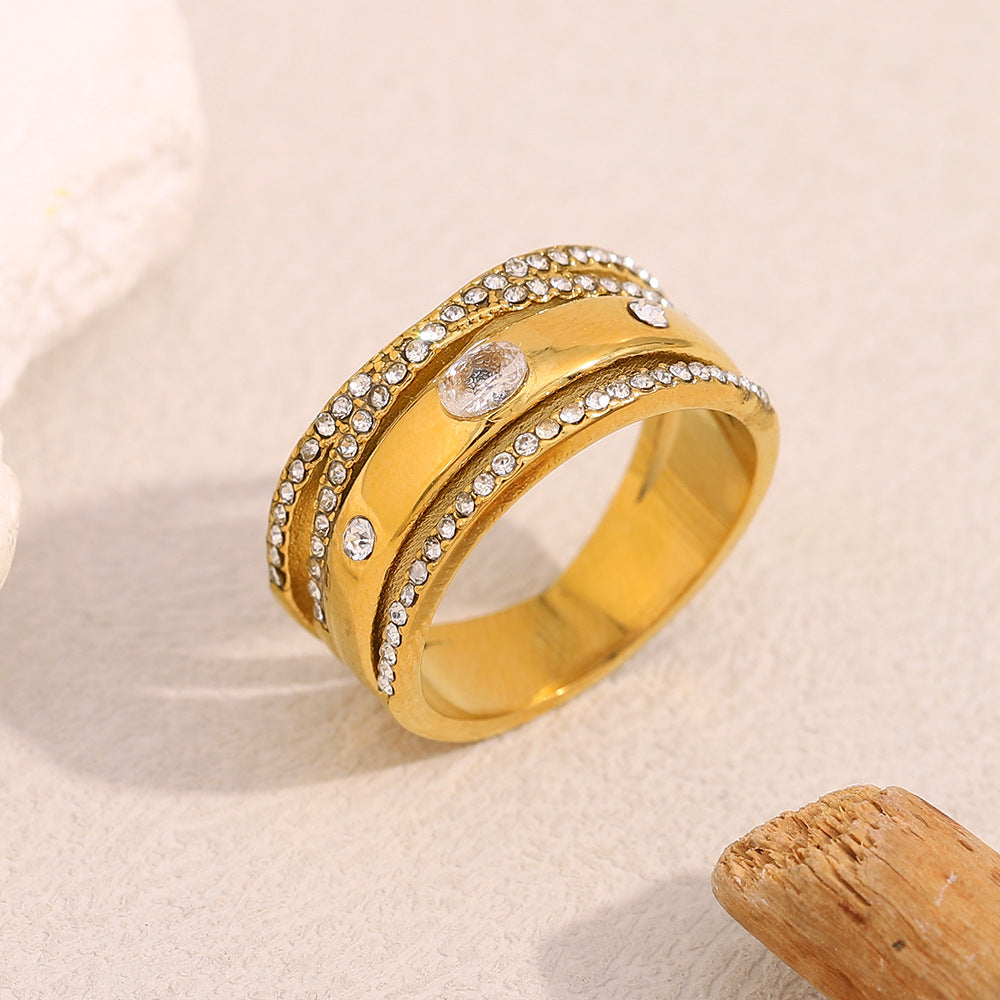 Chunky cubic zircon inlaid stainless steel rings