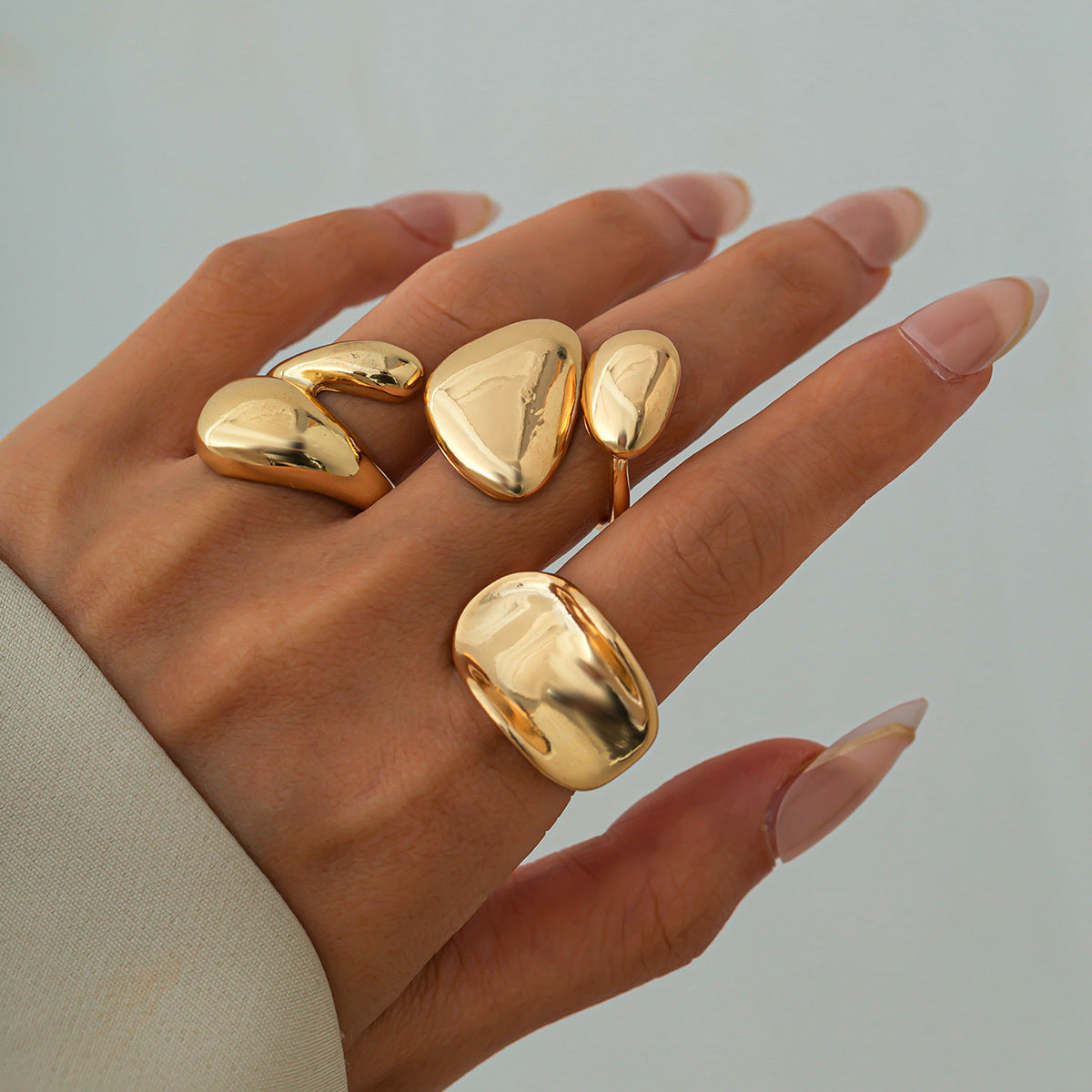 Fashion smooth hug ring suit irregular simple water drop ring set