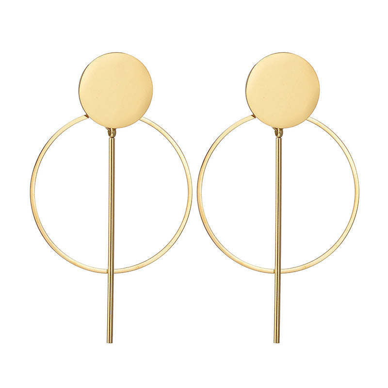 Geometric circle bar stainless steel earrings