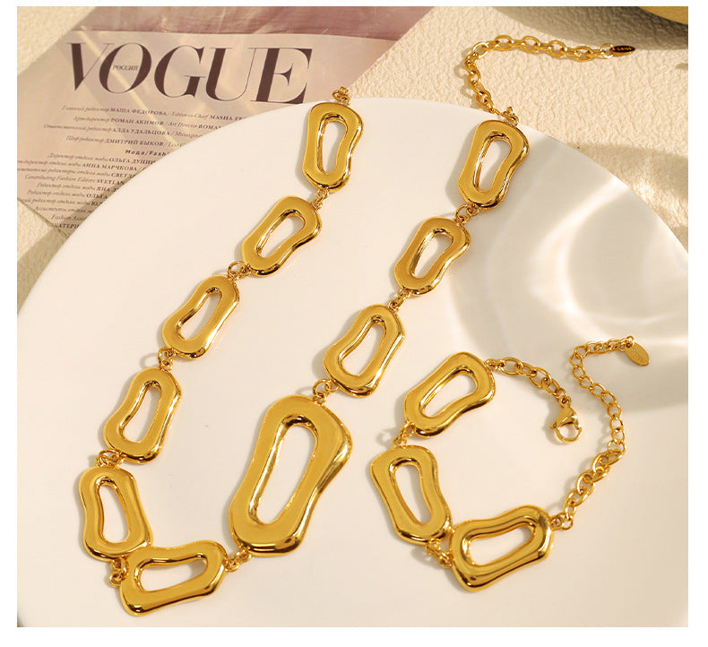 Exaggerated Normcore Style Thick Chain Stainless Steel Necklace Bracelet suit