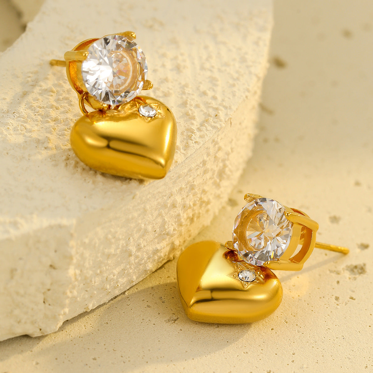Colorful cubic zircon heart stainless steel earrings
