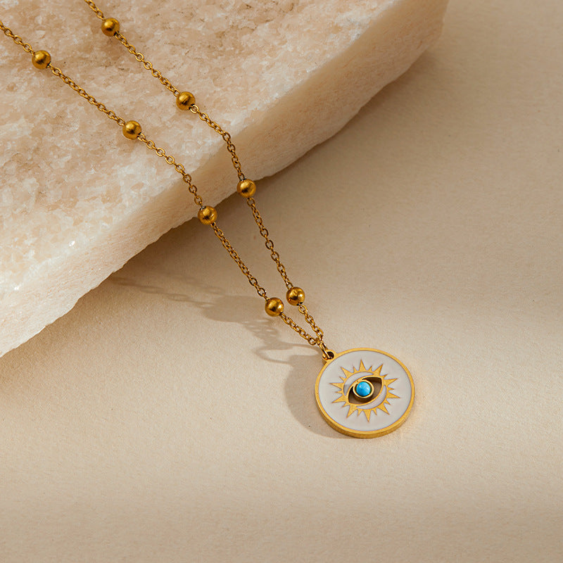 Classic colorful evil eye pendant stainless steel necklace