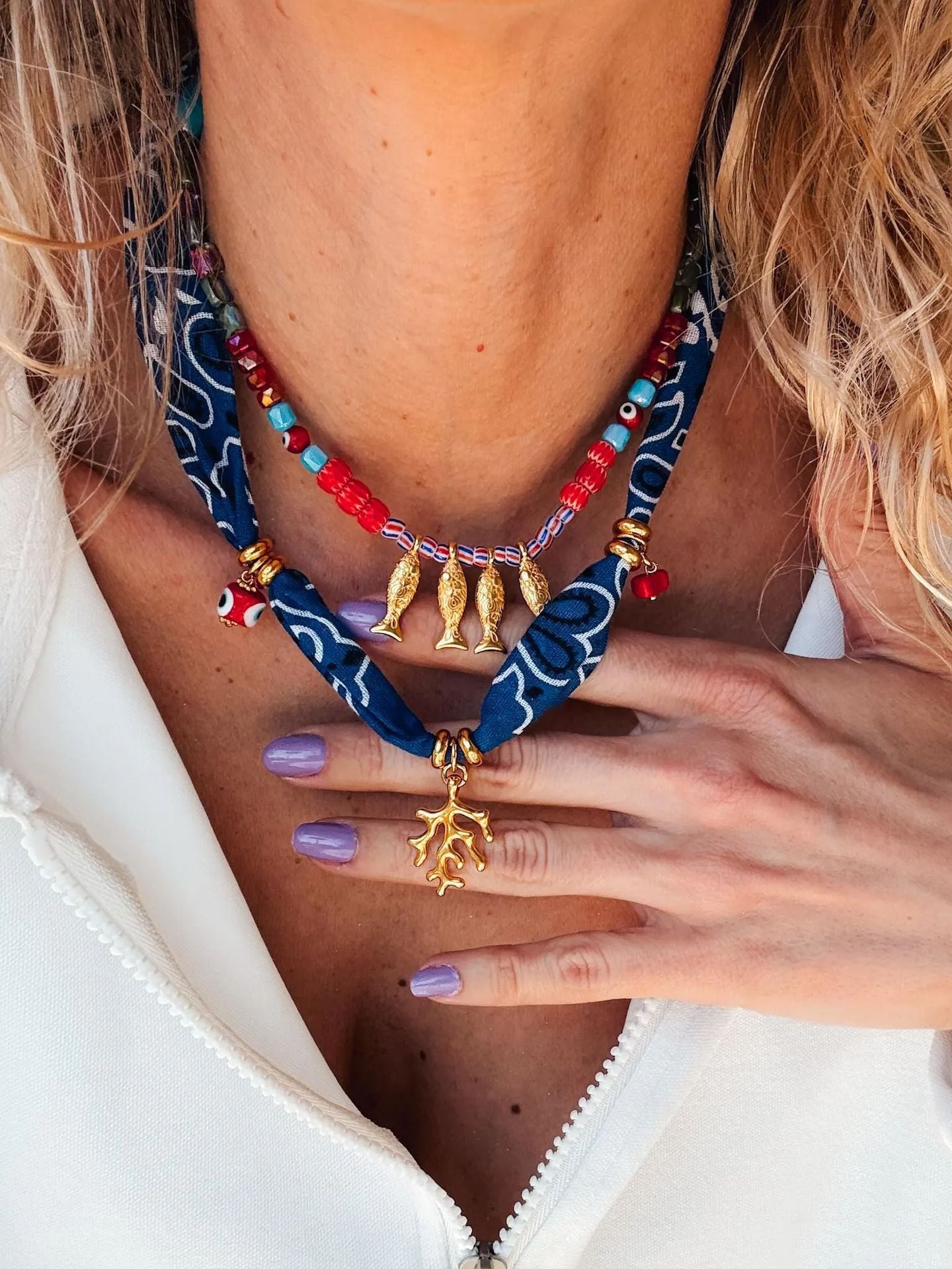 Sweet fish coral stainless steel charm bandana necklace