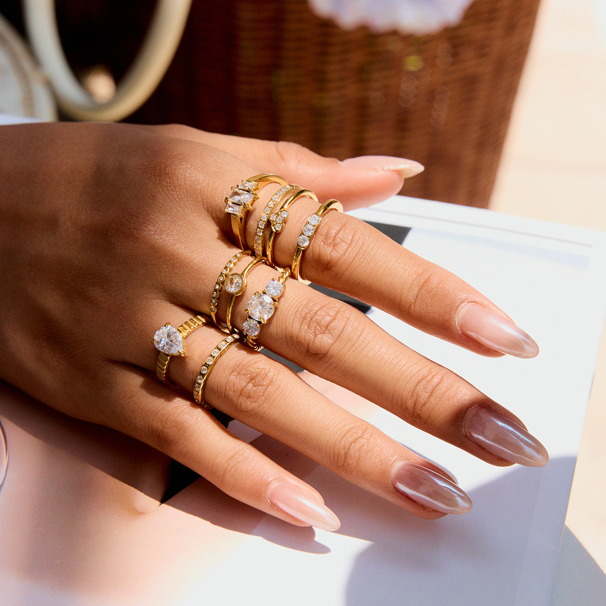 Chunky cubic zircon inlaid stainless steel rings