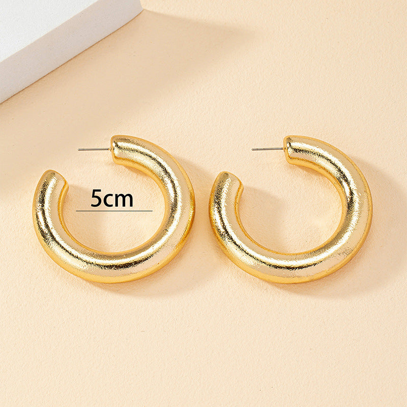 Hollow out chunky open hoop metal earrings