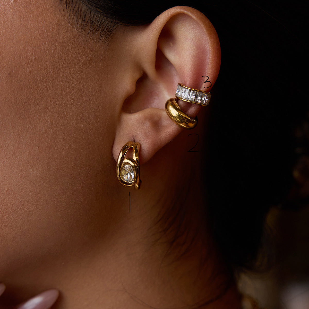 Delicate cubic zircon inlaid stainless steel earrings ear cuff