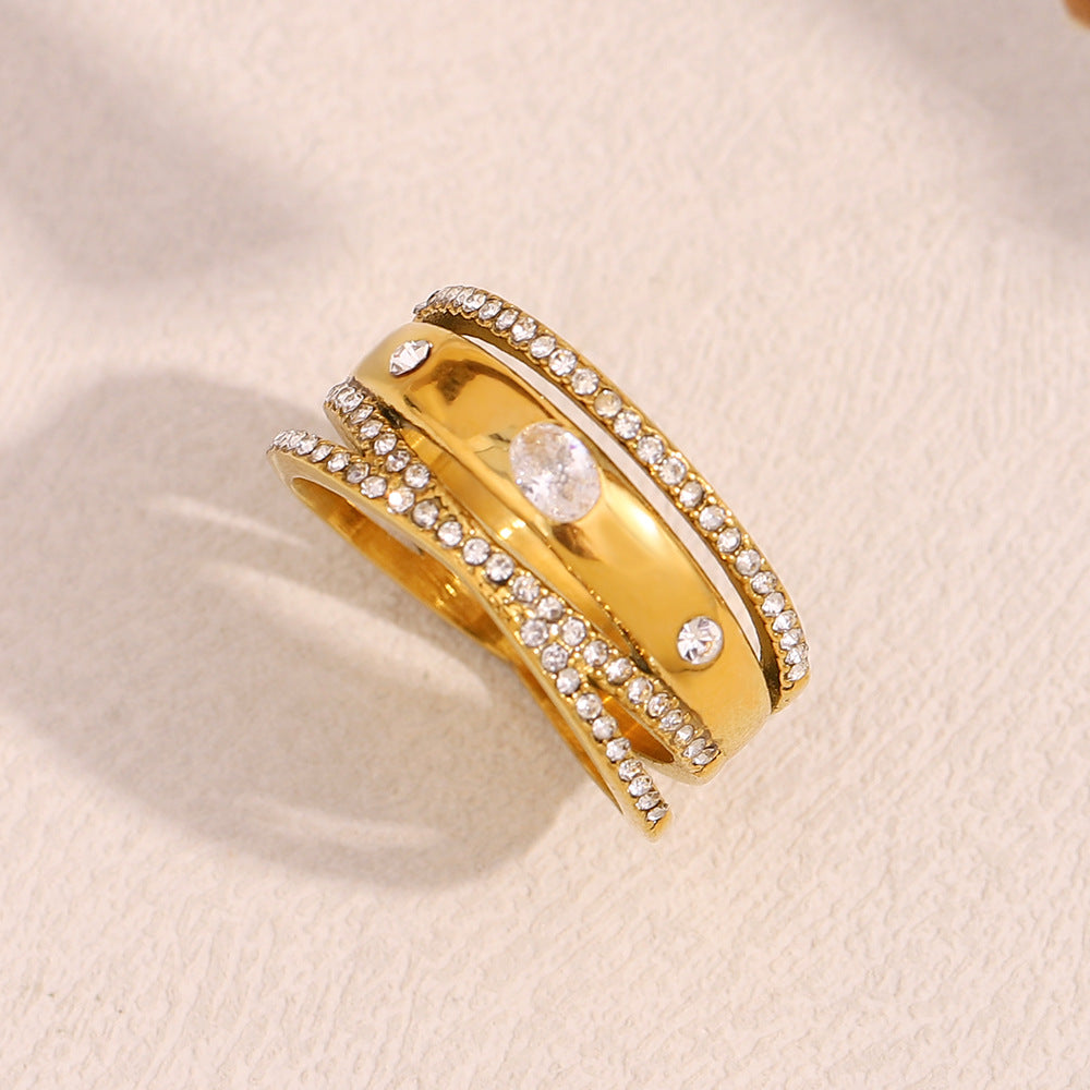 Chunky cubic zircon inlaid stainless steel rings