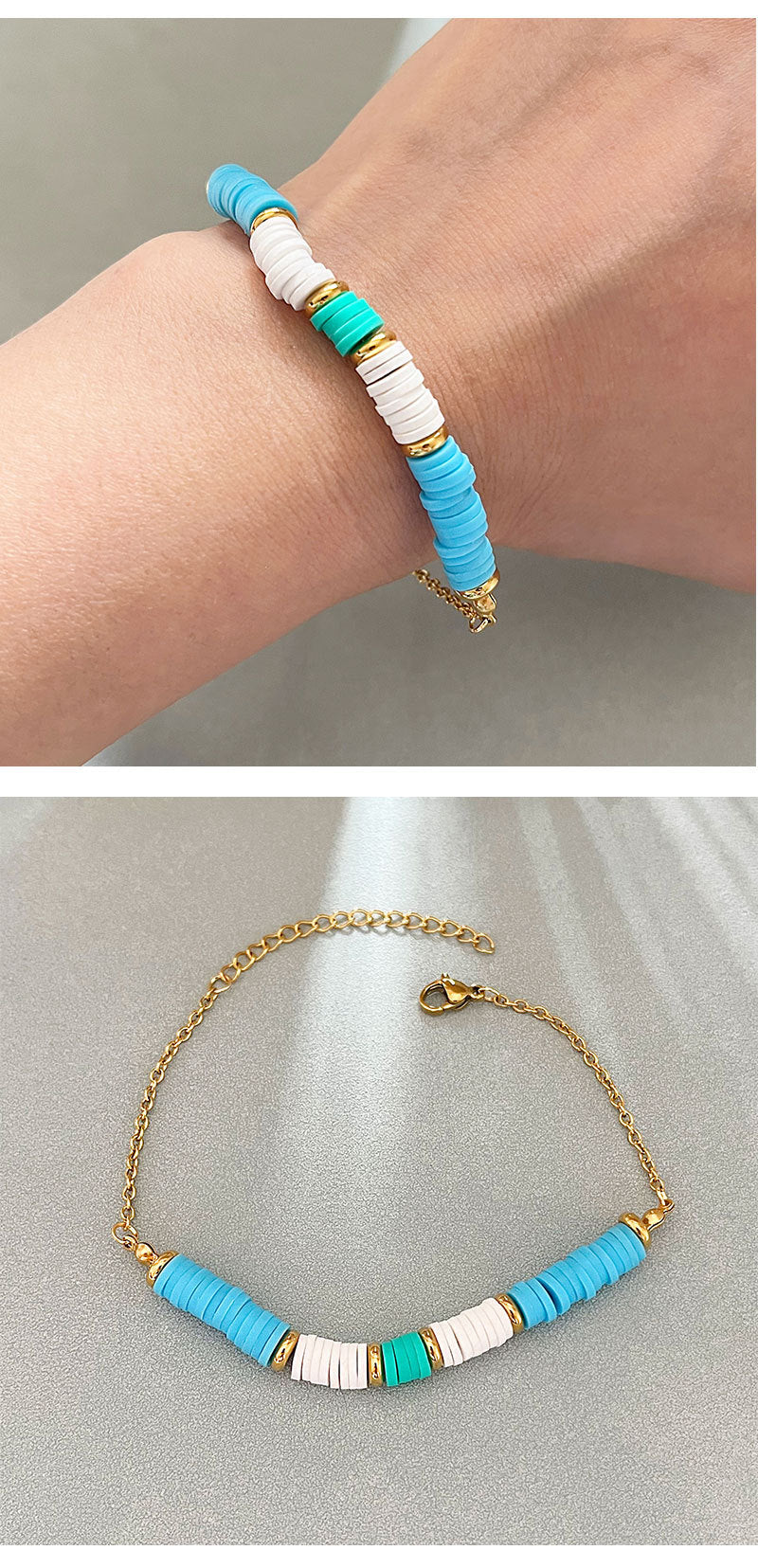 Bohemian Style Colorful clay beads Women's Stainless Steel Bracelet