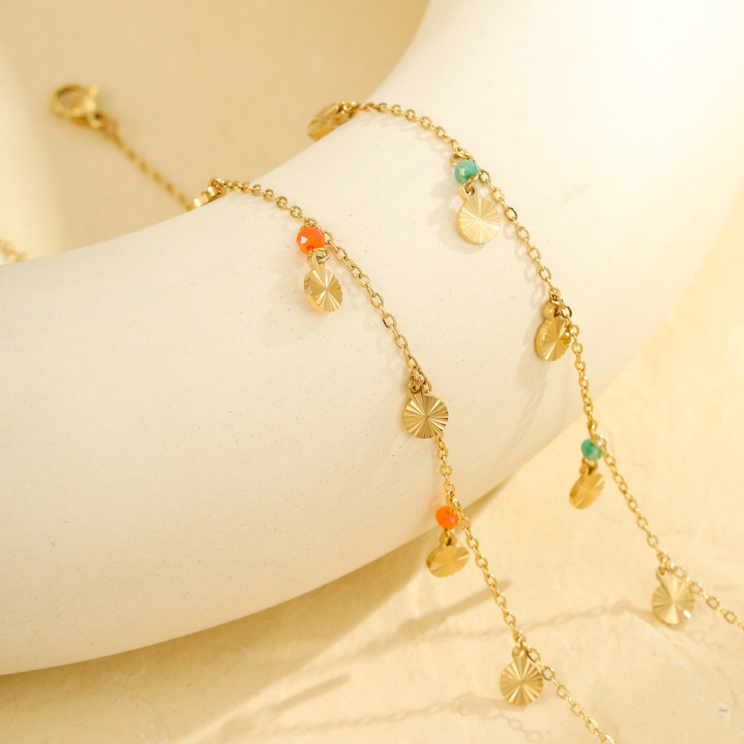 New design colorful bead round piece charm stainless steel anklet