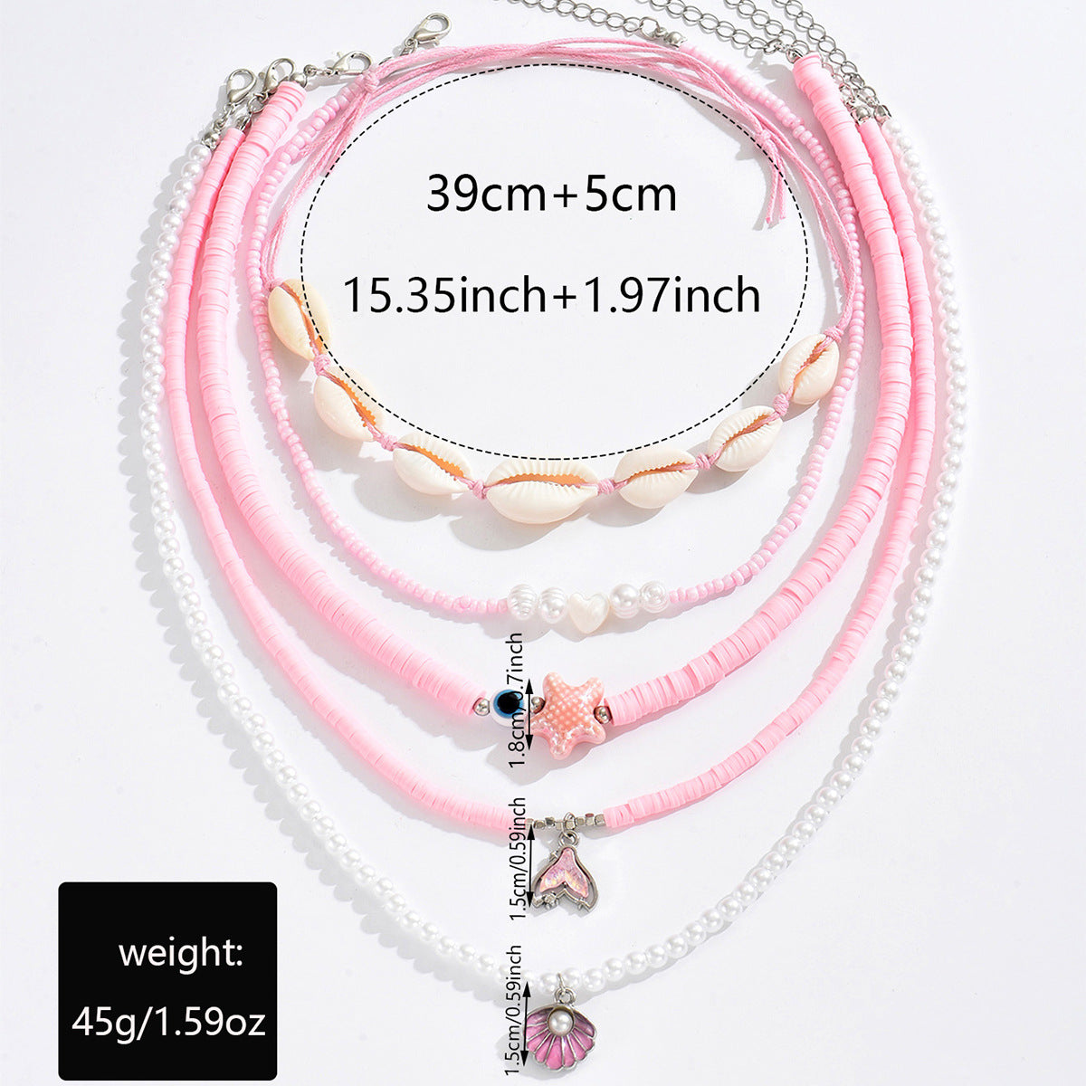 Summer Ocean Style Fashion Shell Necklace Pink Beads Starfish Pearl Multi-Layered Necklace for Women