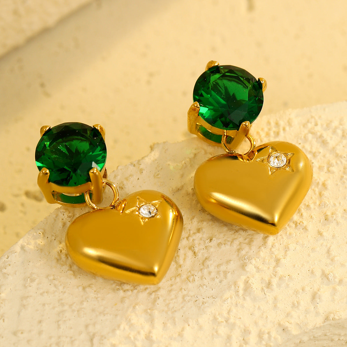 Colorful cubic zircon heart stainless steel earrings