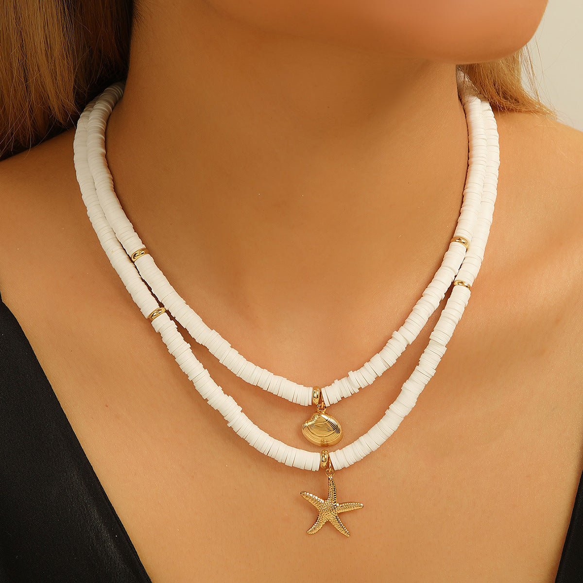 Hot-selling Color String Ocean Wind Starfish Shell Dolphin Necklace clay bead necklace