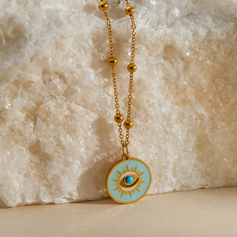 Classic colorful evil eye pendant stainless steel necklace