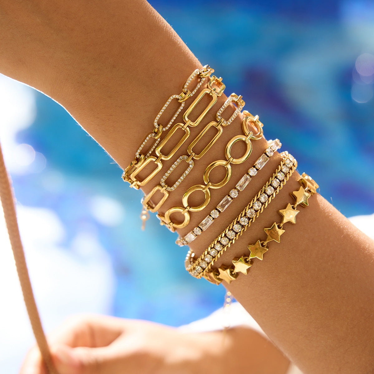 Classic easy match paperclip chain hollow out stainless steel bracelet chain bracelet