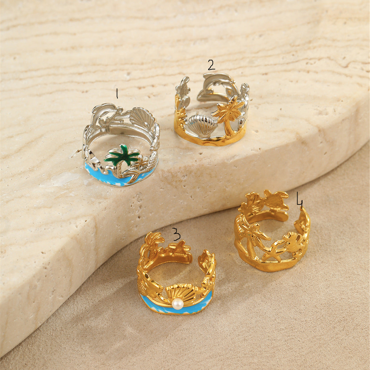 Summer ocean series Mermaid design enamel stainless steel rings