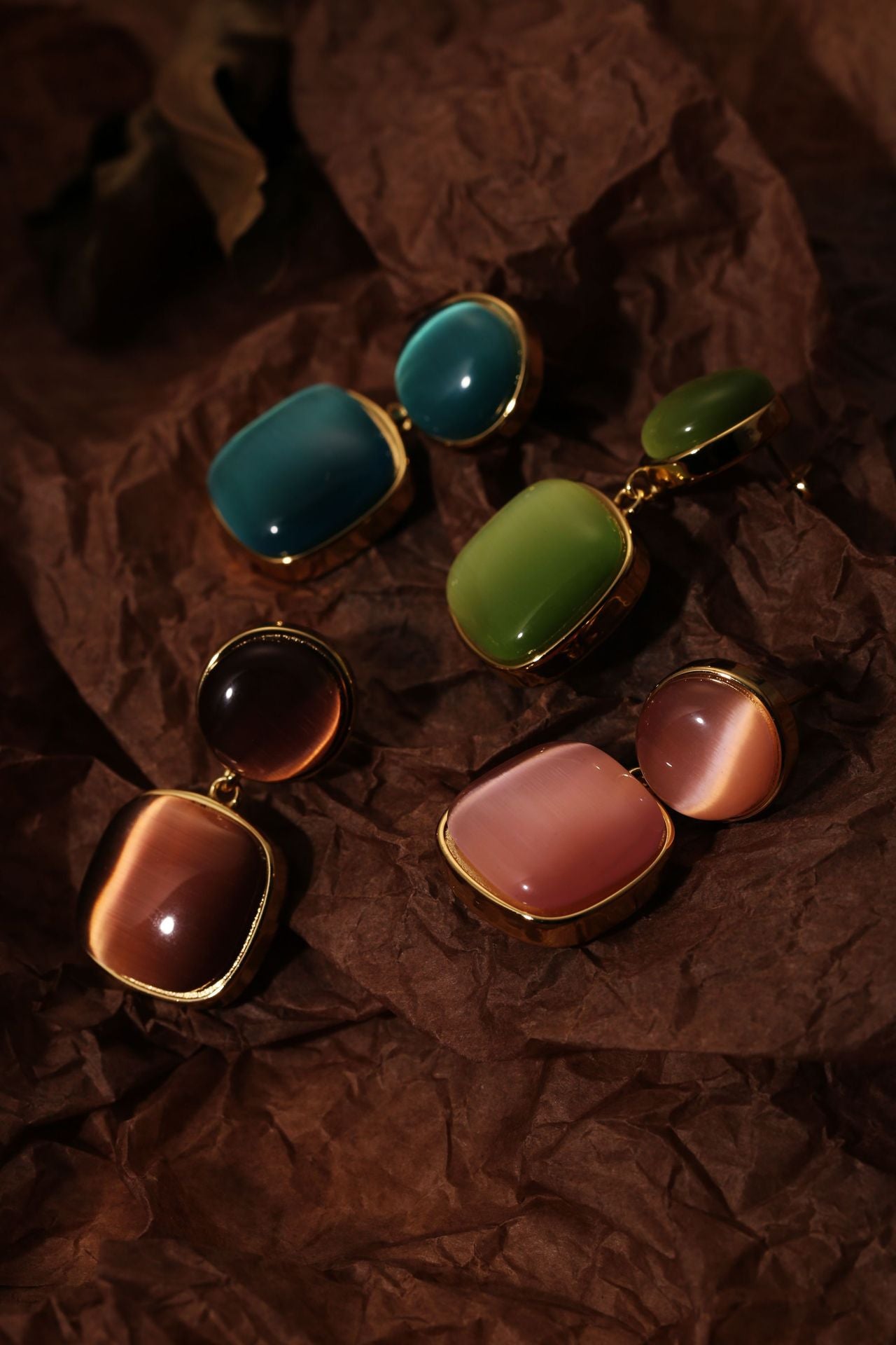 Elegant coloful opal stone square shape stainless steel earrings