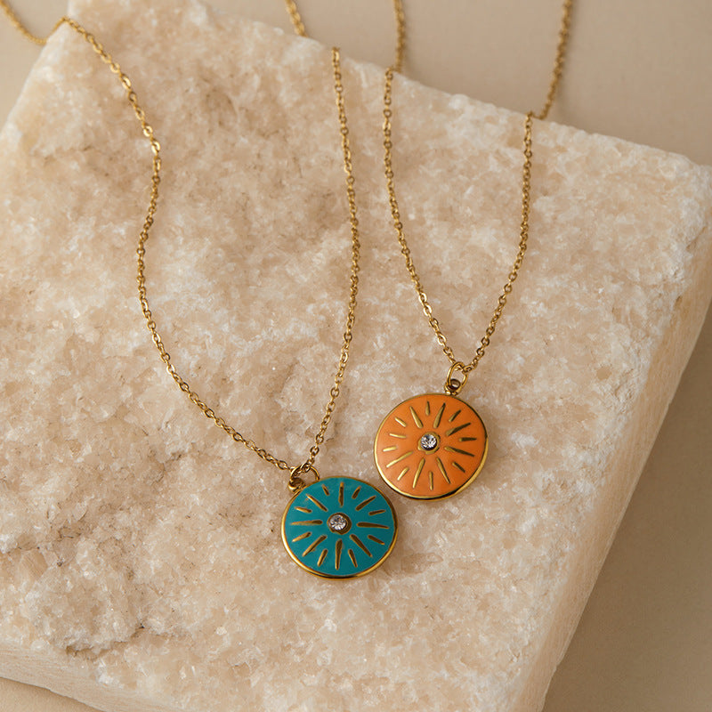 Classic vintage coloful evil eye pendant stainless steel necklace