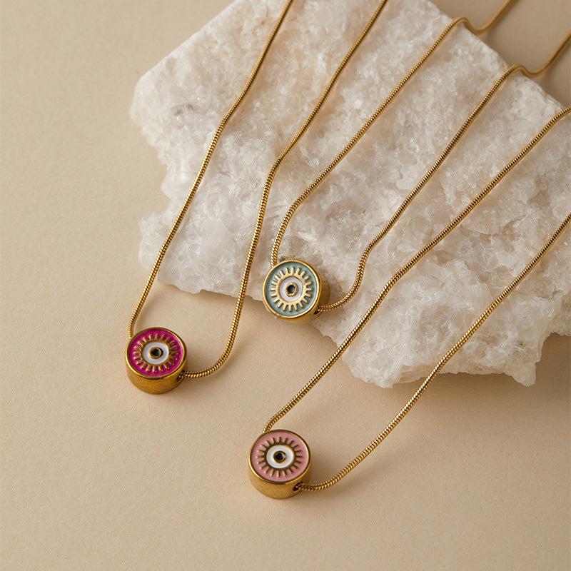 Classic vintage coloful evil eye pendant stainless steel necklace