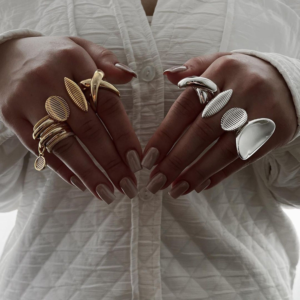 Set 18KG chunky unique striped pattern stainless steel finger rings