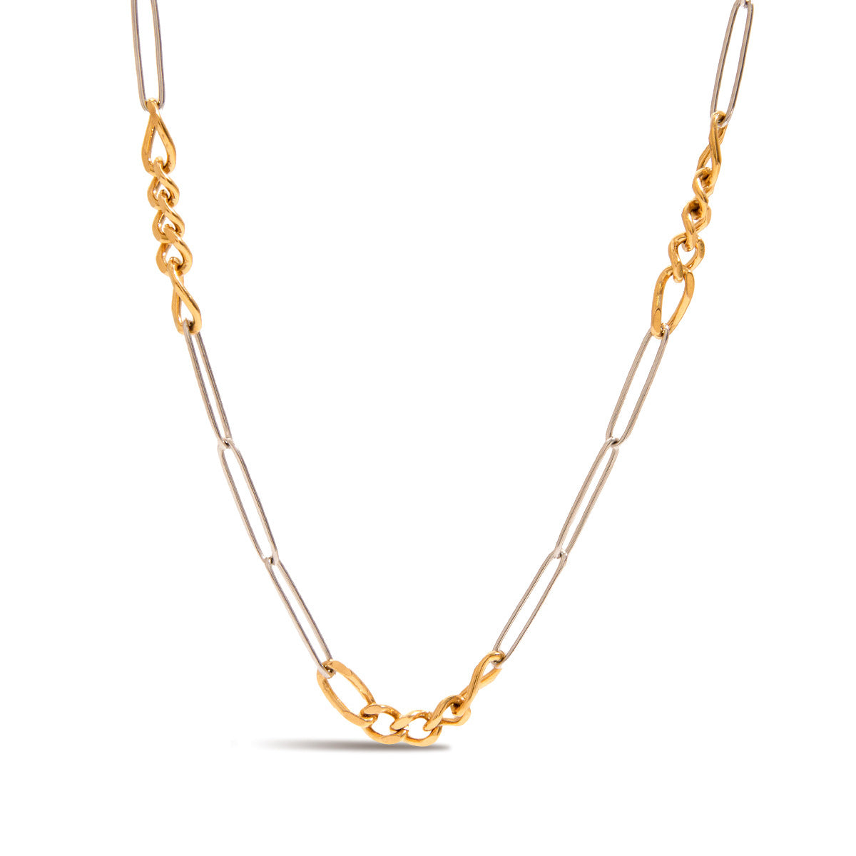 Two tone paperclip chain stainless steel necklace