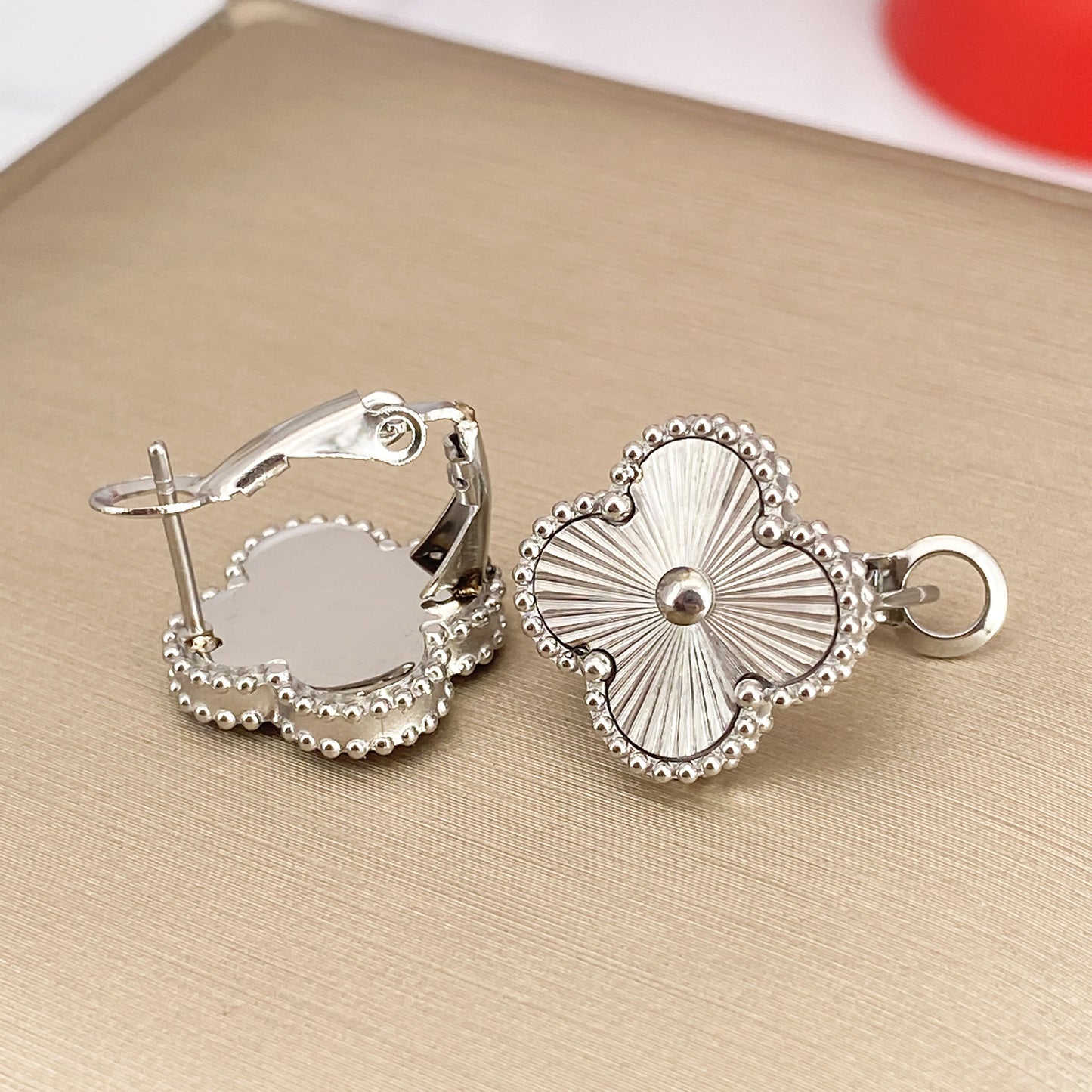 15mm Four-leaf Grass Laser Earrings stainless steel earrings