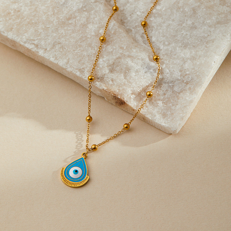 Classic colorful evil eye pendant stainless steel necklace