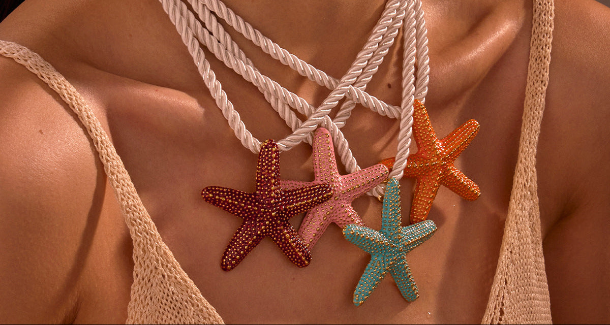 Ocean Style Vacation Exaggerated Colorful Starfish Stainless Steel Necklace thick rope choker necklace